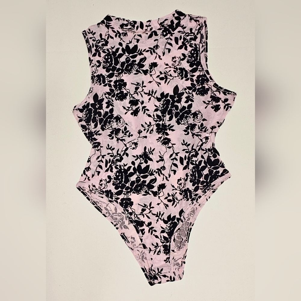 2 Pcs Floral Semi Sheer Mesh/Velvet Burnout Romantic Goth Sleeveless Bodysuit L - Picture 5 of 8